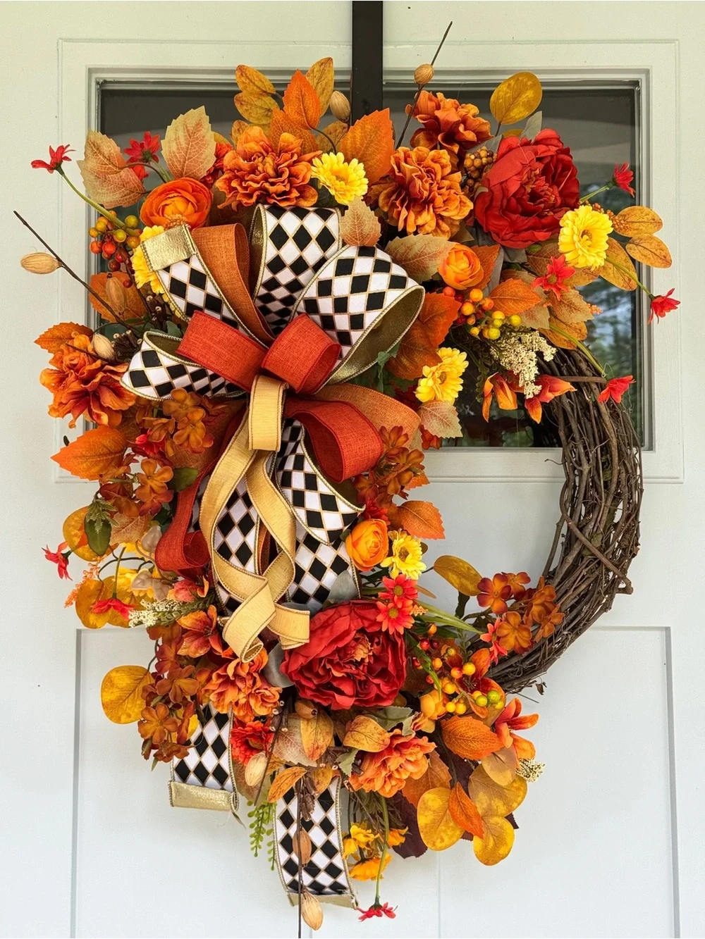 Bold Harlequin Fall Grapevine Wreath
